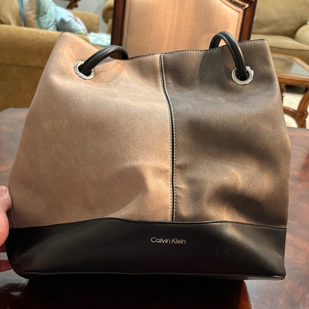 Calvin Klein Black and Brown Tote Bag